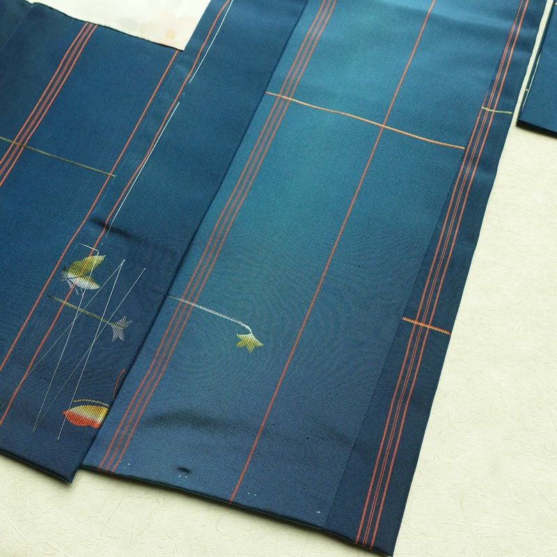 紬 美品 しつけ糸付き セット品 正絹 蝶・昆虫柄 袷仕立て 身丈161cm 裄丈67cm 着物 青・紺_画像20