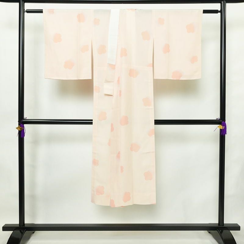 長襦袢 美品 しつけ糸付き 縮緬 正絹 花柄 袖無双・胴抜き 身丈134.5cm 裄丈65.5cm ピンク_画像2