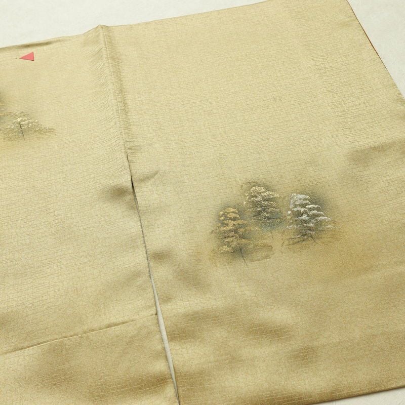 付け下げ 正絹 風景柄 袷仕立て 身丈157cm 裄丈65.5cm 箔 金彩 金糸 フォーマル 着物 ベージュ_画像14