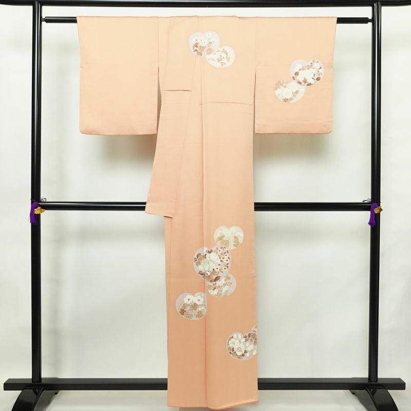 訪問着 良品 正絹 木の葉・植物柄 袷仕立て 身丈156.5cm 裄丈65.5cm 刺繍 フォーマル 着物 ピンク_画像2