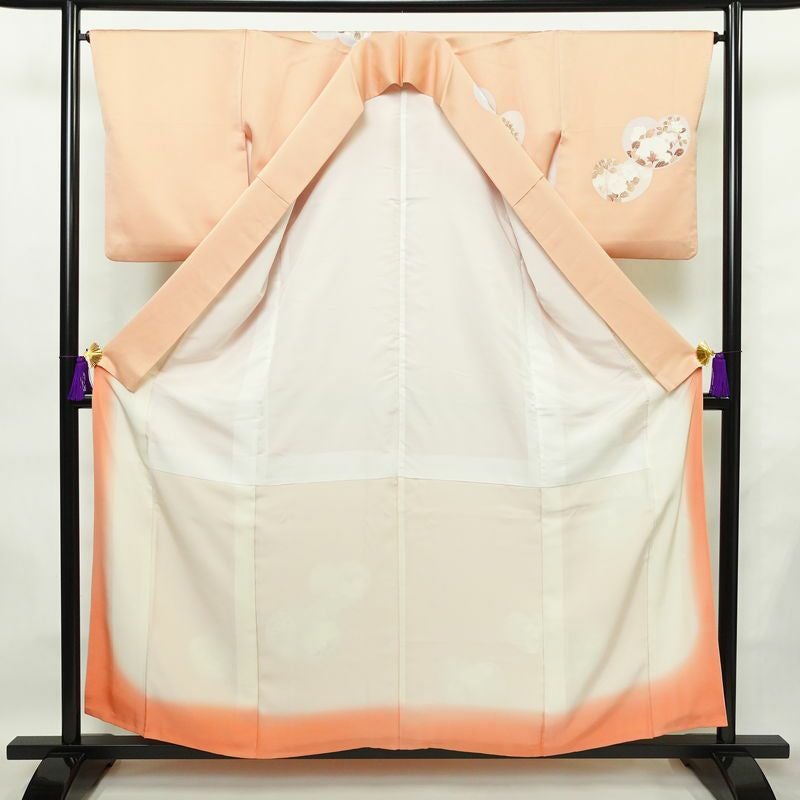 訪問着 良品 正絹 木の葉・植物柄 袷仕立て 身丈156.5cm 裄丈65.5cm 刺繍 フォーマル 着物 ピンク_画像3