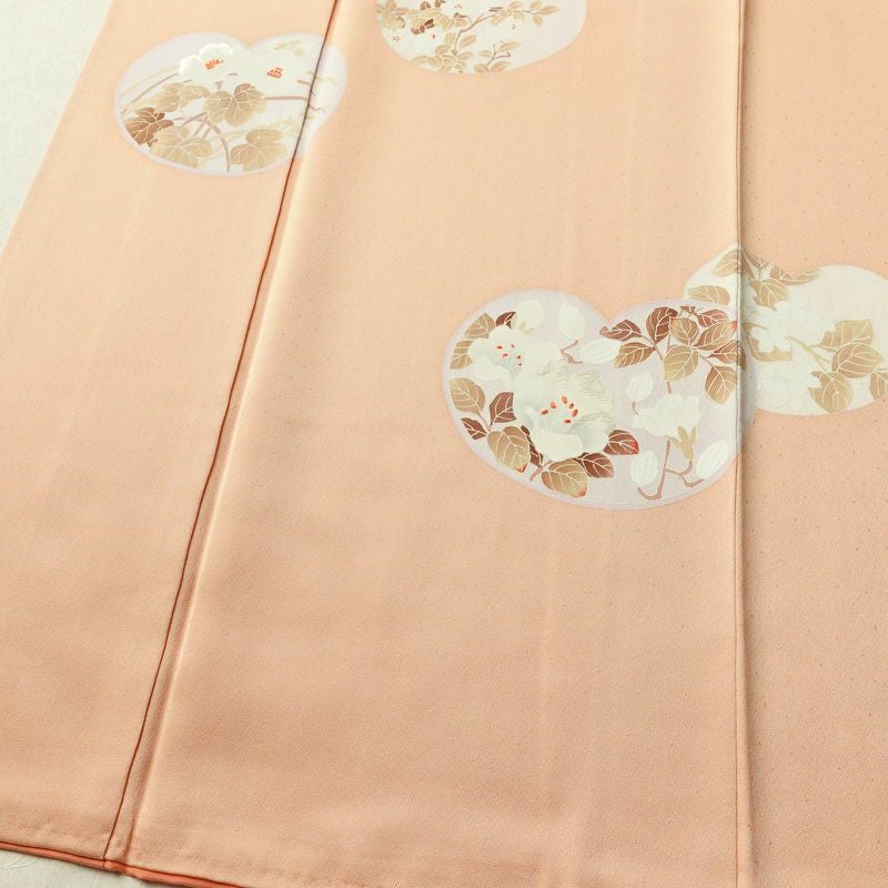 訪問着 良品 正絹 木の葉・植物柄 袷仕立て 身丈156.5cm 裄丈65.5cm 刺繍 フォーマル 着物 ピンク_画像4