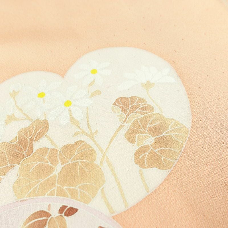 訪問着 良品 正絹 木の葉・植物柄 袷仕立て 身丈156.5cm 裄丈65.5cm 刺繍 フォーマル 着物 ピンク_画像9