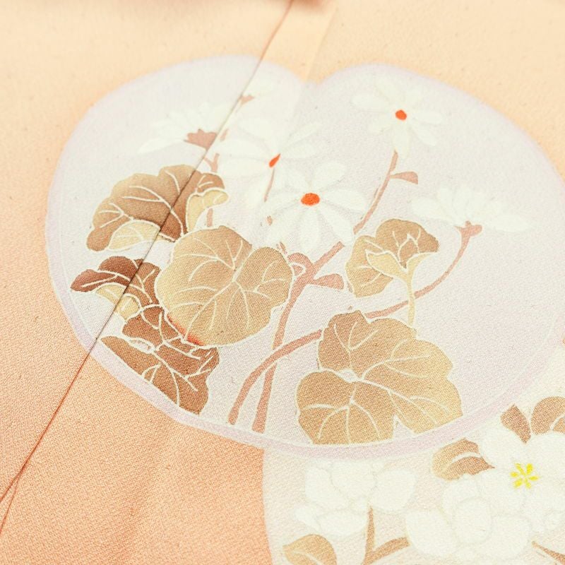 訪問着 良品 正絹 木の葉・植物柄 袷仕立て 身丈156.5cm 裄丈65.5cm 刺繍 フォーマル 着物 ピンク_画像17