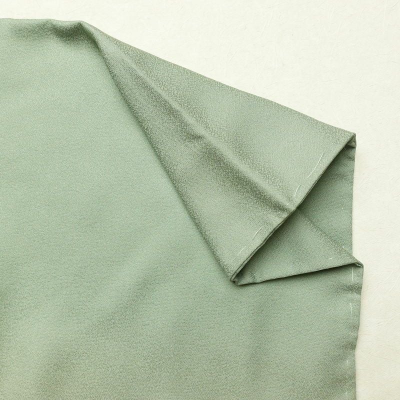 付け下げ 美品 しつけ糸付き 正絹 木の葉・植物柄 袷仕立て 身丈158cm 裄丈65cm 刺繍 共八掛 フォーマル 着物 緑・うぐいす色_画像15