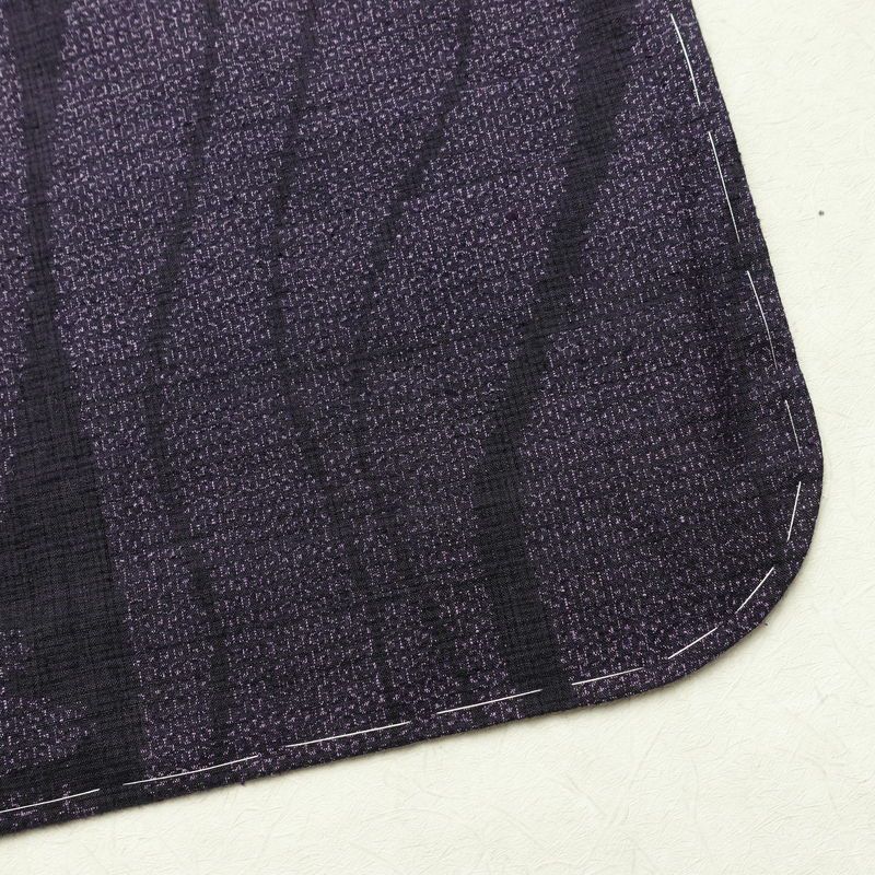紬 美品 しつけ糸付き 正絹 縞柄・線柄 袷仕立て 身丈158cm 裄丈64cm 着物 紫・藤色_画像15