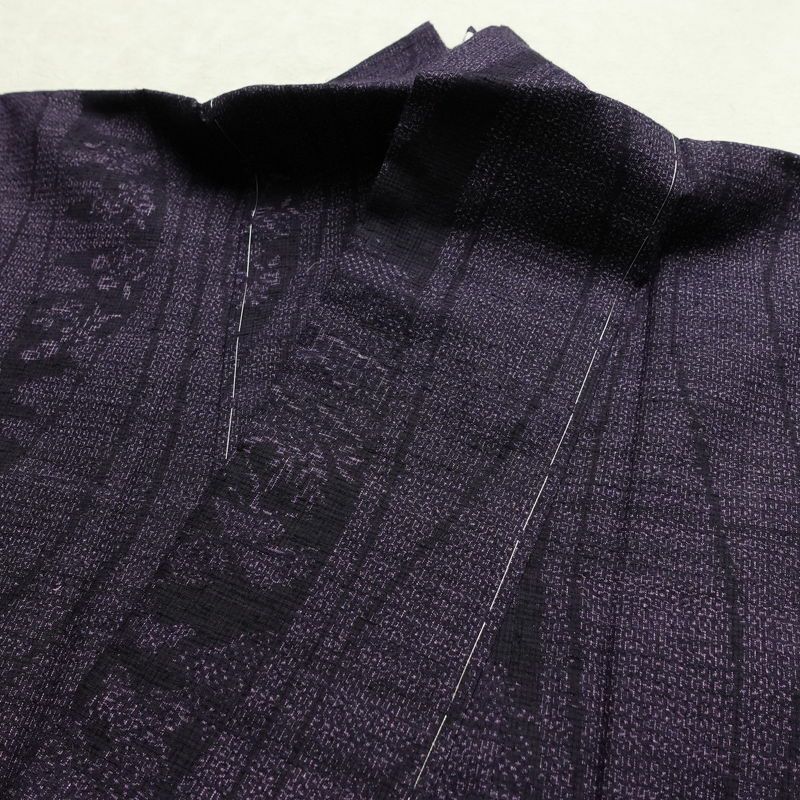 紬 美品 しつけ糸付き 正絹 縞柄・線柄 袷仕立て 身丈158cm 裄丈64cm 着物 紫・藤色_画像16