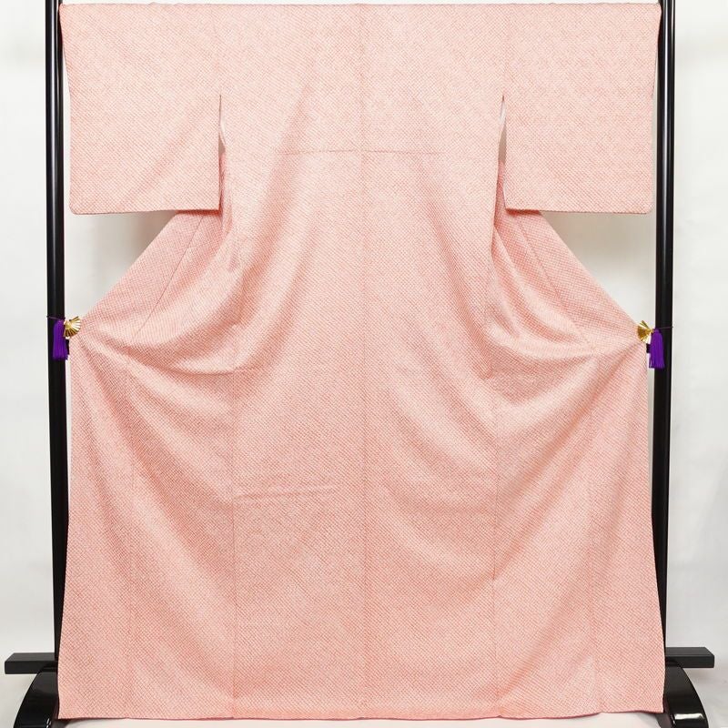小紋 良品 絞り 総絞り 正絹 古典柄 袷仕立て 身丈172cm 裄丈69cm 着物 ピンク_画像1