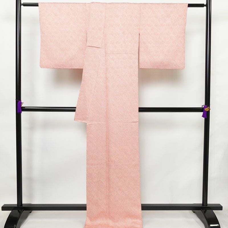 小紋 良品 絞り 総絞り 正絹 古典柄 袷仕立て 身丈172cm 裄丈69cm 着物 ピンク_画像2