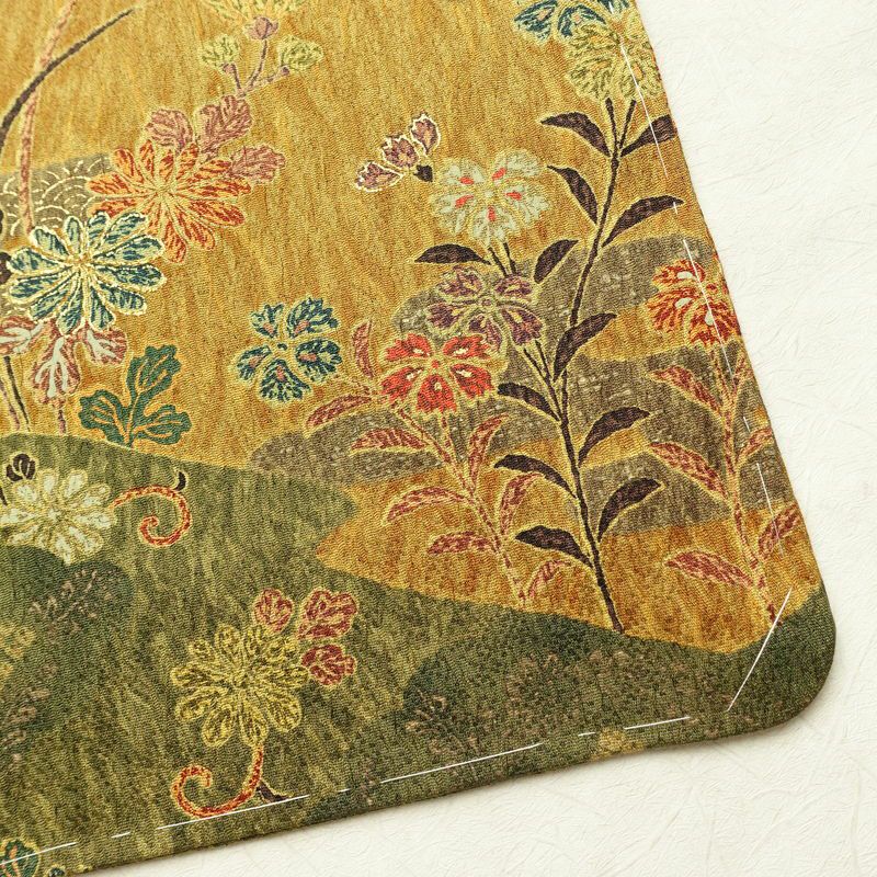 小紋 良品 しつけ糸付き 総柄 付下小紋 正絹 木の葉・植物柄 袷仕立て 身丈165.5cm 裄丈65.5cm 金彩 着物 黄・黄土色_画像15