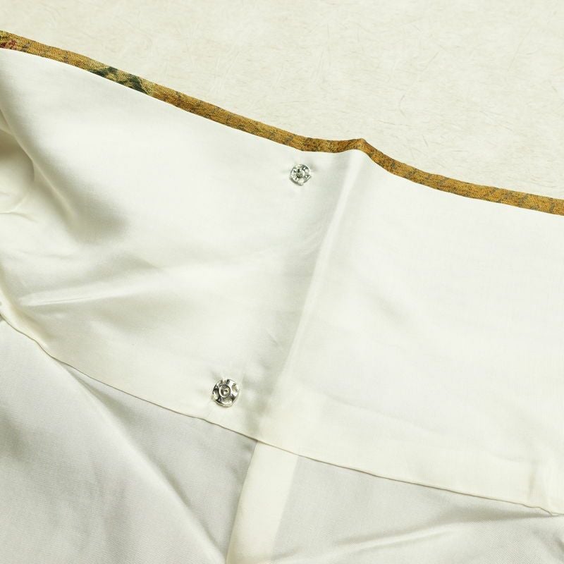 小紋 良品 しつけ糸付き 総柄 付下小紋 正絹 木の葉・植物柄 袷仕立て 身丈165.5cm 裄丈65.5cm 金彩 着物 黄・黄土色_画像19