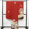 振袖 縮緬 正絹 花柄 袷仕立て 身丈159.5cm 裄丈65.5cm 箔 金彩 フォーマル 二十歳 着物 赤・朱_画像2