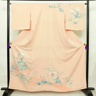 道行コート 良品 浜ちりめん 縮緬 正絹 木の葉・植物柄 袷仕立て 身丈 