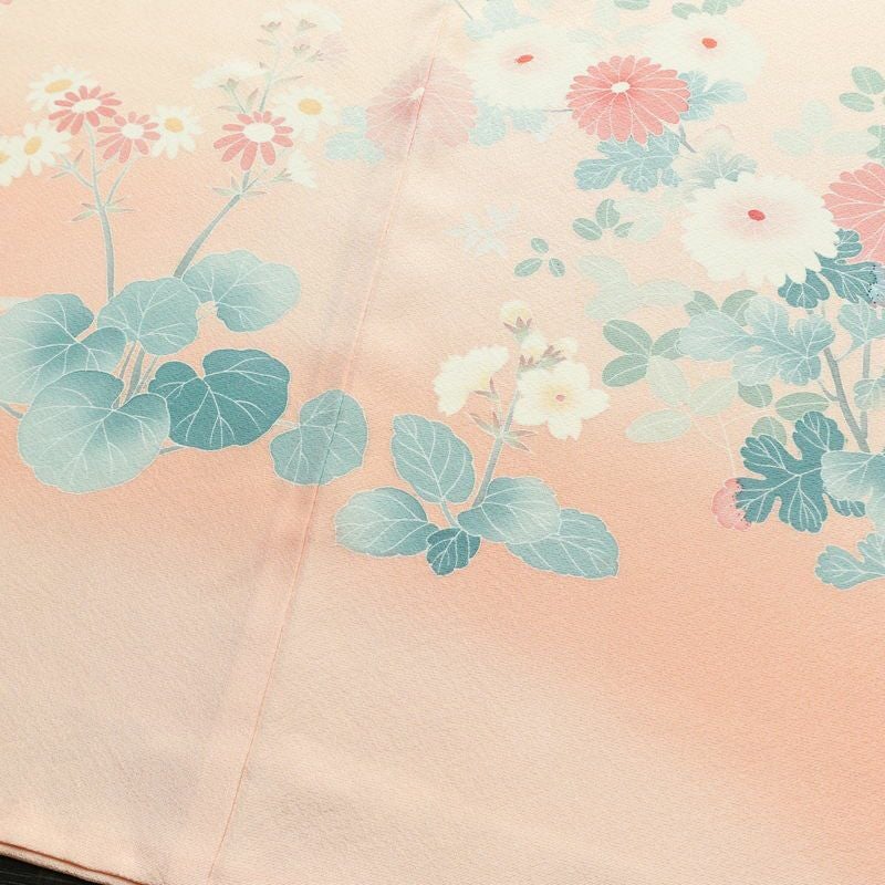 訪問着 加賀友禅 良品 落款入り 浜ちりめん 縮緬 正絹 花柄 袷仕立て 身丈160.5cm 裄丈65cm 一部しつけ糸付き 共八掛 フォーマル 着物 ピンク_画像10