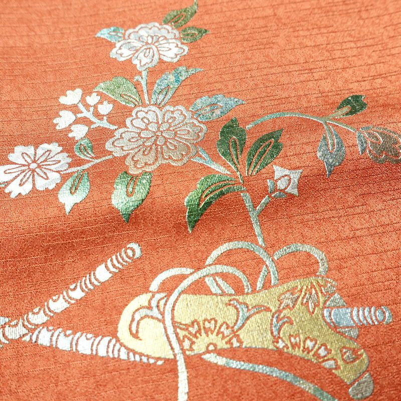 付け下げ 良品 正絹 古典柄 袷仕立て 身丈164.5cm 裄丈68cm 箔 フォーマル 着物 橙_画像7