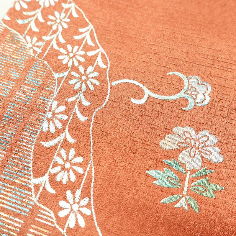 付け下げ 良品 正絹 古典柄 袷仕立て 身丈164.5cm 裄丈68cm 箔 フォーマル 着物 橙_画像8