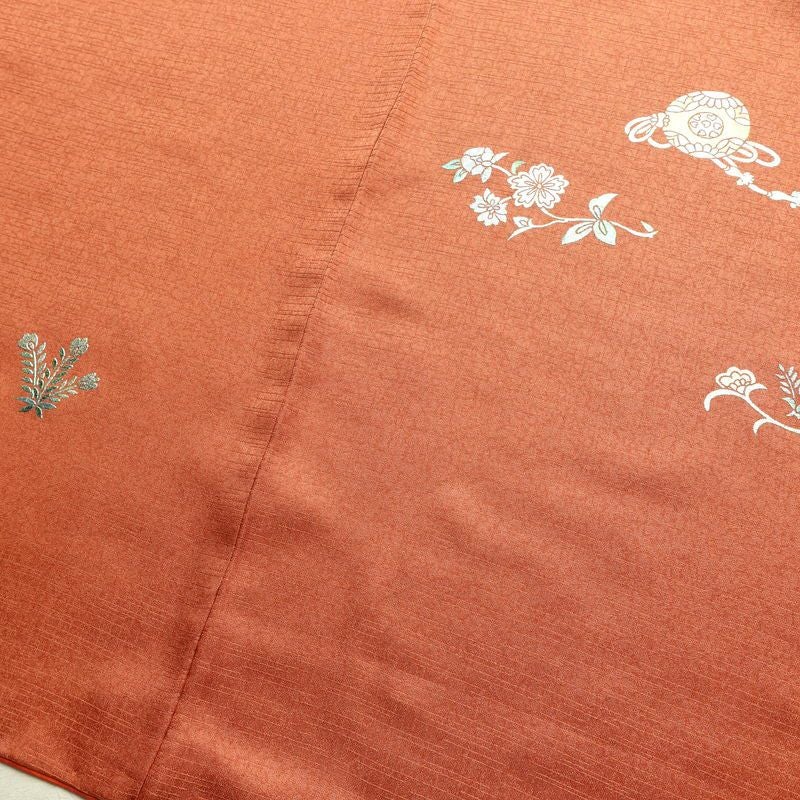 付け下げ 良品 正絹 古典柄 袷仕立て 身丈164.5cm 裄丈68cm 箔 フォーマル 着物 橙_画像12