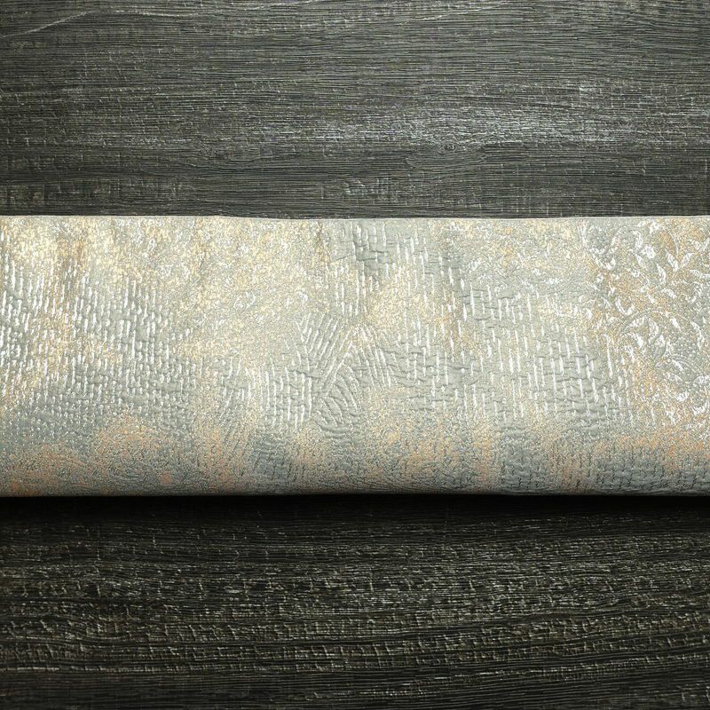 袋帯 ふくれ織 六通柄 フォーマル用 正絹 木の葉・植物柄 箔 帯 青・紺_画像15