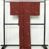 小紋 良品 縮緬 総柄 正絹 木の葉・植物柄 袷仕立て 身丈166cm 裄丈69.5cm 一部しつけ糸付き 着物 小豆・エンジ_画像2