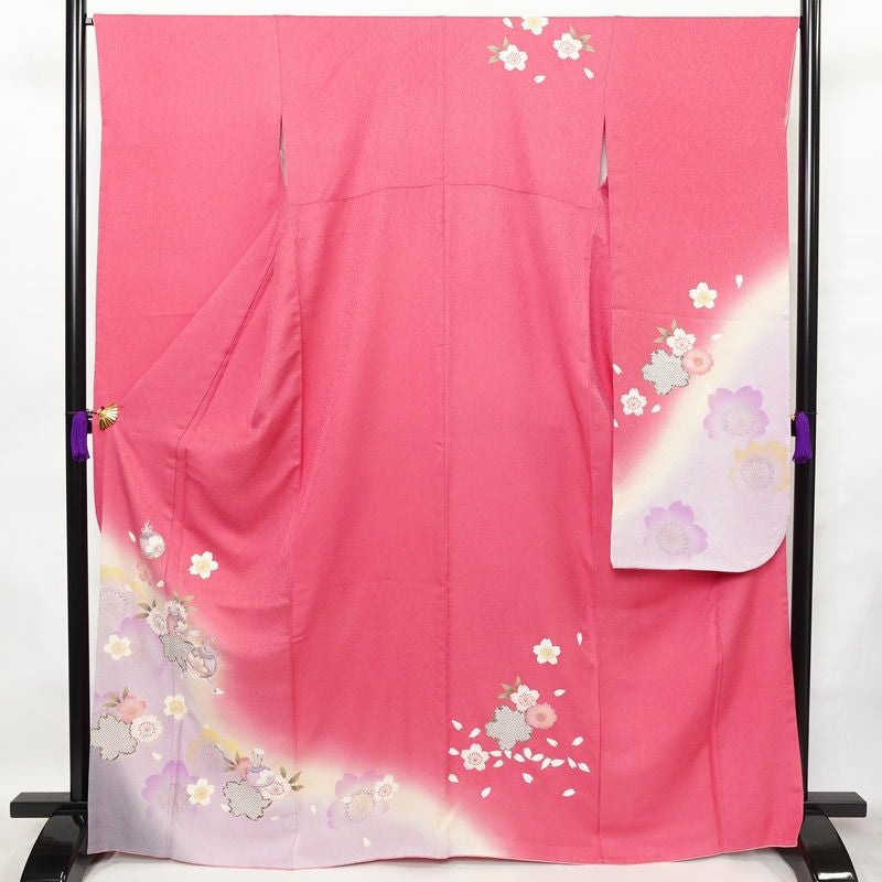 振袖 セット品 正絹 花柄 袷仕立て 身丈166.5cm 裄丈67.5cm 金彩 フォーマル 二十歳 着物 ピンク_画像1