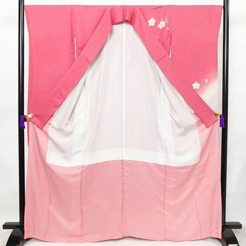 振袖 セット品 正絹 花柄 袷仕立て 身丈166.5cm 裄丈67.5cm 金彩 フォーマル 二十歳 着物 ピンク_画像3