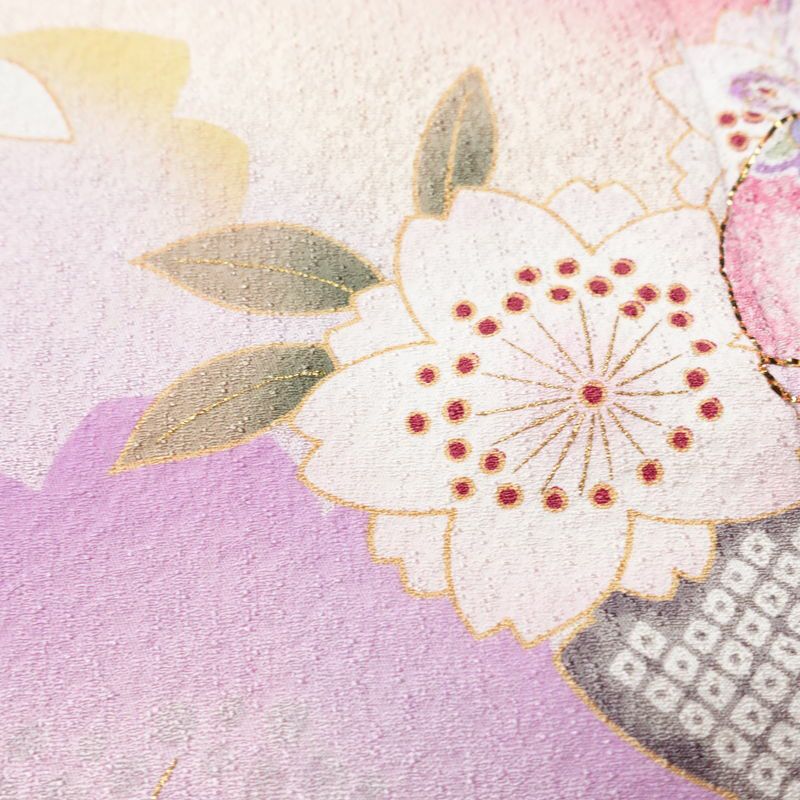 振袖 セット品 正絹 花柄 袷仕立て 身丈166.5cm 裄丈67.5cm 金彩 フォーマル 二十歳 着物 ピンク_画像10