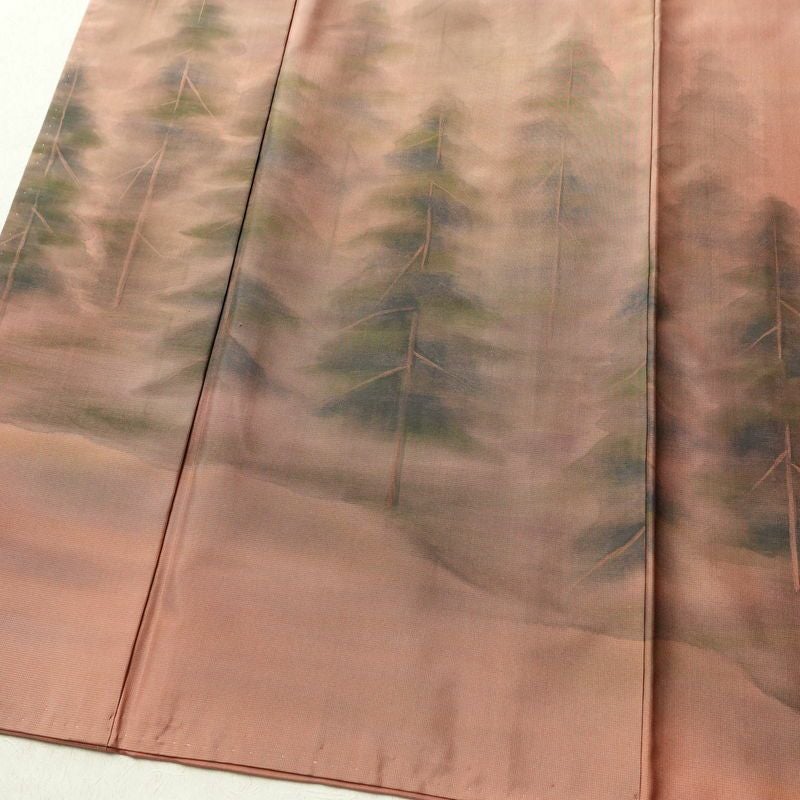 付け下げ 良品 落款入り 紬地 正絹 風景柄 袷仕立て 身丈155cm 裄丈64cm 一部しつけ糸付き フォーマル ぼかし 着物 橙_画像4