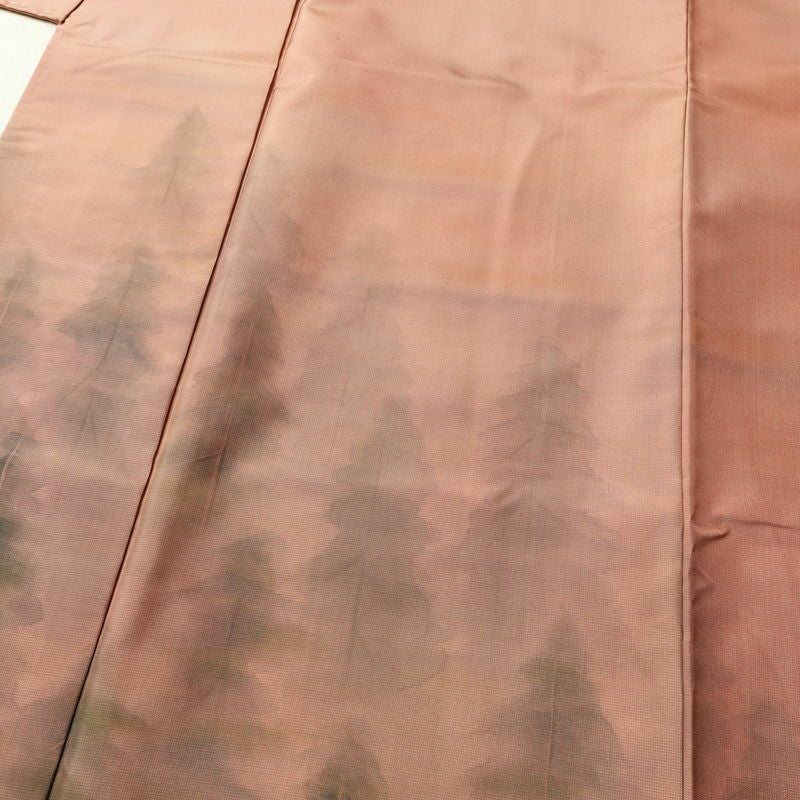 付け下げ 良品 落款入り 紬地 正絹 風景柄 袷仕立て 身丈155cm 裄丈64cm 一部しつけ糸付き フォーマル ぼかし 着物 橙_画像5