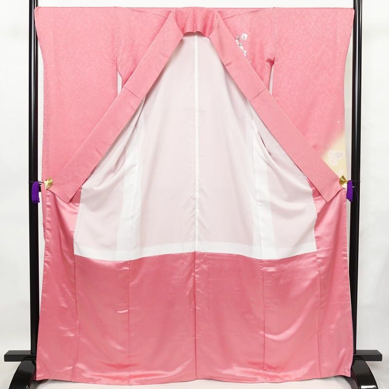 振袖 正絹 花柄 袷仕立て 身丈167.5cm 裄丈69cm 金彩 着物 二十歳 ピンク_画像3