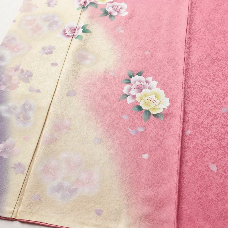 振袖 正絹 花柄 袷仕立て 身丈167.5cm 裄丈69cm 金彩 着物 二十歳 ピンク_画像4
