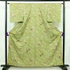 小紋 良品 ポリエステル 花柄 袷仕立て 身丈160cm 裄丈64cm 金彩 着物 緑・うぐいす色_画像1