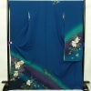 振袖 縮緬 正絹 花柄 袷仕立て 身丈172.5cm 裄丈70cm 箔 金彩 フォーマル 二十歳 着物 青・紺_画像1