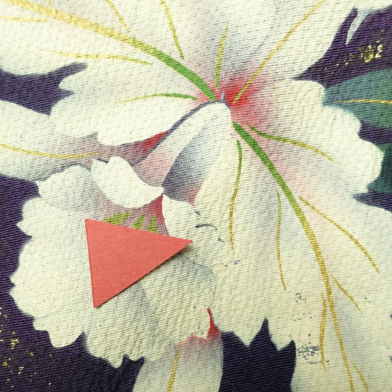 振袖 縮緬 正絹 花柄 袷仕立て 身丈172.5cm 裄丈70cm 箔 金彩 フォーマル 二十歳 着物 青・紺_画像16