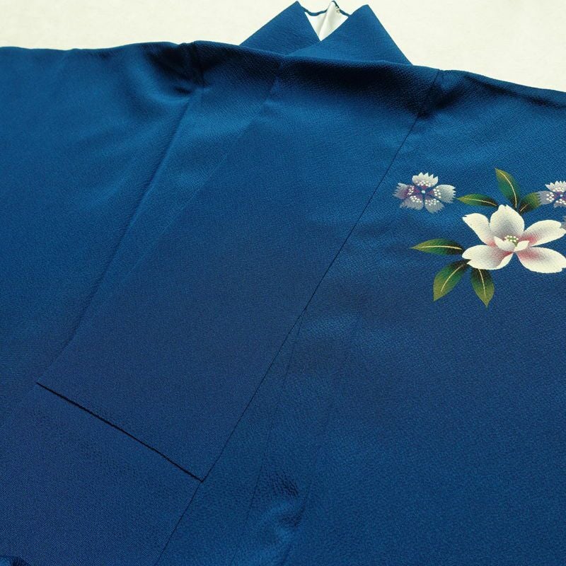 振袖 縮緬 正絹 花柄 袷仕立て 身丈172.5cm 裄丈70cm 箔 金彩 フォーマル 二十歳 着物 青・紺_画像17