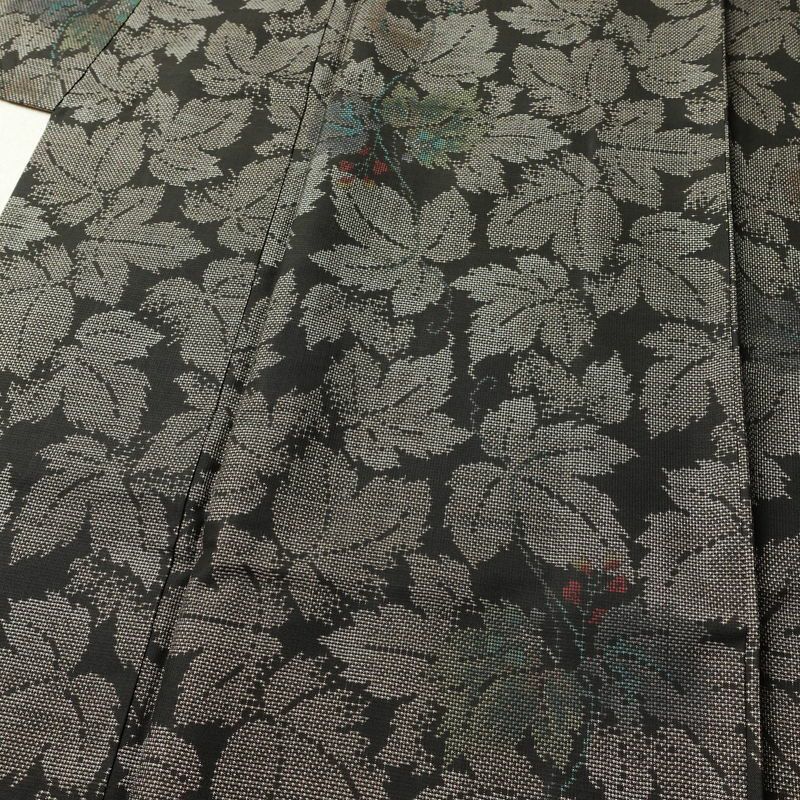 大島紬 正絹 木の葉・植物柄 袷仕立て 証紙なし 身丈160.5cm 裄丈65cm 着物 茶_画像5