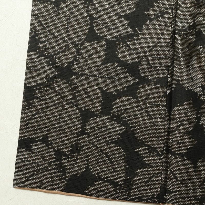 大島紬 正絹 木の葉・植物柄 袷仕立て 証紙なし 身丈160.5cm 裄丈65cm 着物 茶_画像12