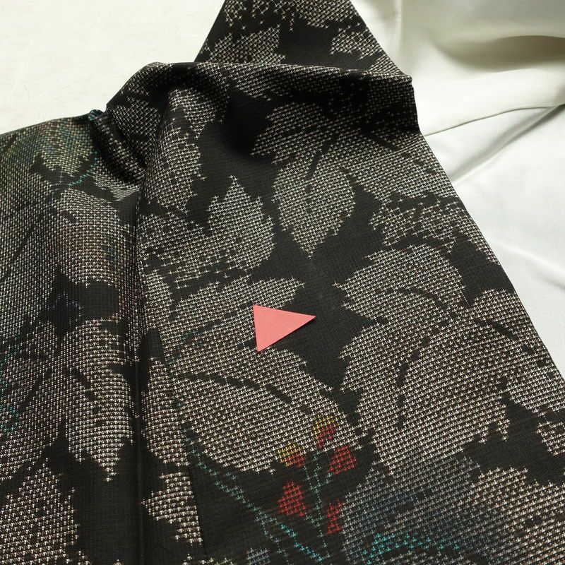 大島紬 正絹 木の葉・植物柄 袷仕立て 証紙なし 身丈160.5cm 裄丈65cm 着物 茶_画像18