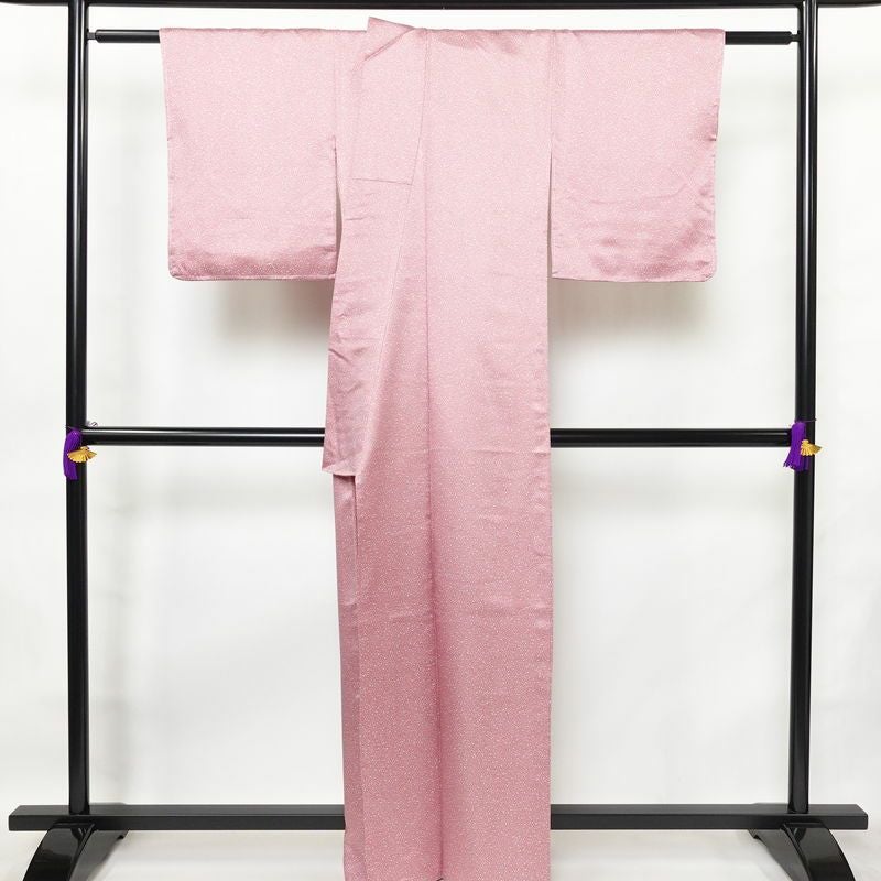 小紋 良品 しつけ糸付き 混紡 その他の柄 袷仕立て 身丈163cm 裄丈66cm 着物 ピンク_画像2