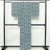 小紋 縮緬 総柄 正絹 古典柄 袷仕立て 身丈160.5cm 裄丈62.5cm 一部しつけ糸付き 扇子 着物 青・紺_画像2