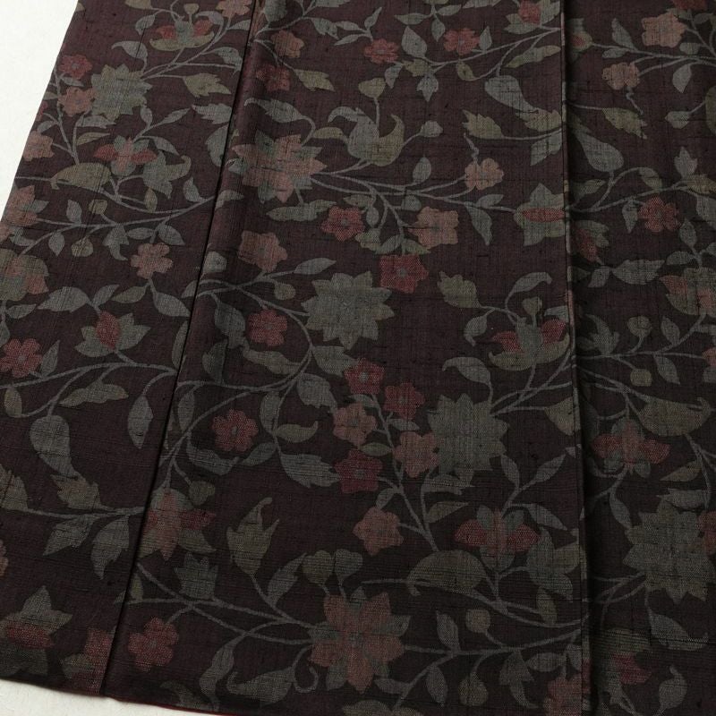 小紋 良品 紬地 正絹 木の葉・植物柄 袷仕立て 身丈161.5cm 裄丈66cm 着物 小豆・エンジ_画像4