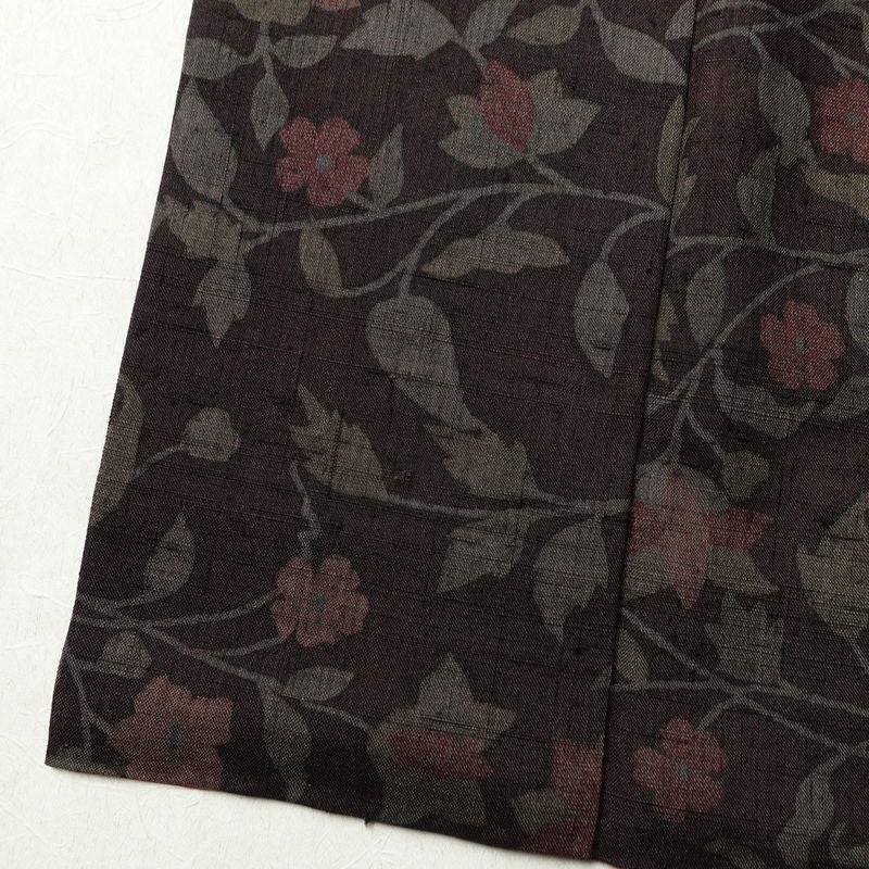 小紋 良品 紬地 正絹 木の葉・植物柄 袷仕立て 身丈161.5cm 裄丈66cm 着物 小豆・エンジ_画像12