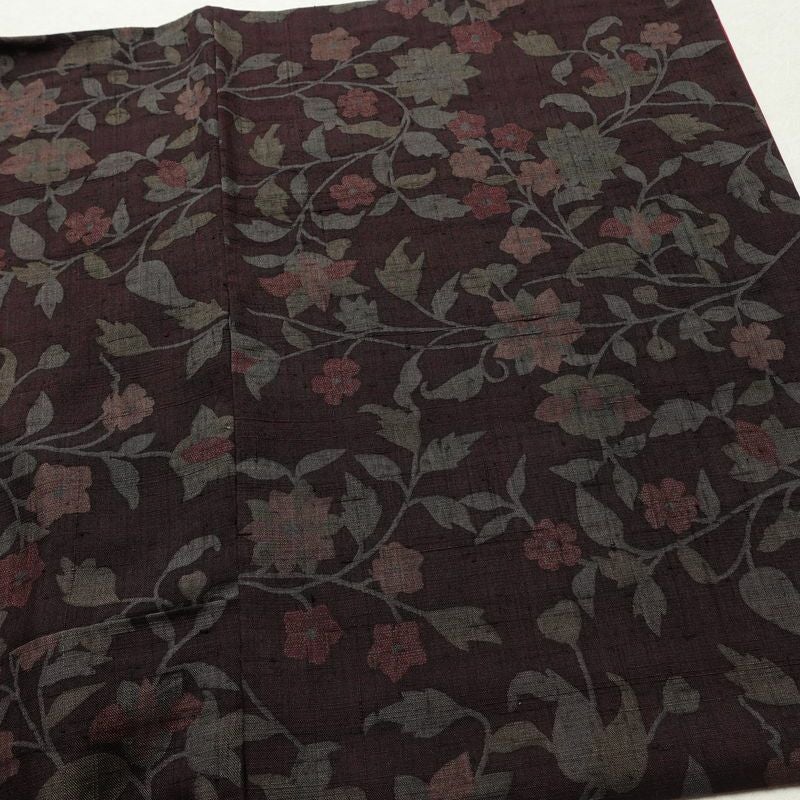 小紋 良品 紬地 正絹 木の葉・植物柄 袷仕立て 身丈161.5cm 裄丈66cm 着物 小豆・エンジ_画像13