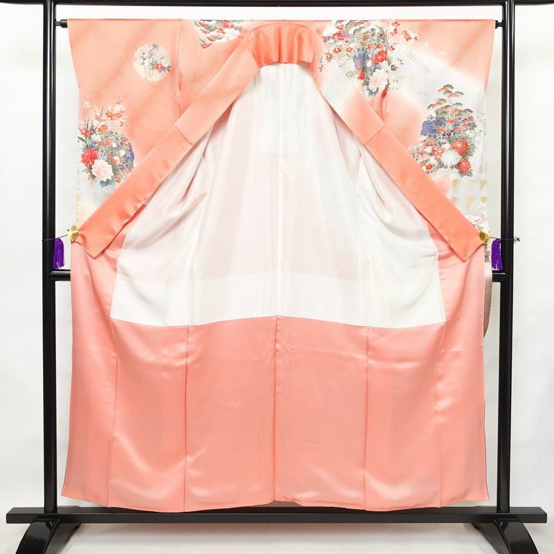 振袖 良品 正絹 花柄 袷仕立て 身丈155.5cm 裄丈65cm 箔 金彩 フォーマル 着物 ピンク_画像3
