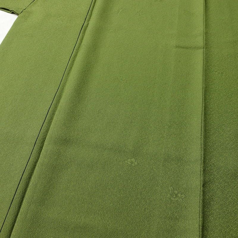 色無地 良品 草木染 一つ紋付き 正絹 花柄 袷仕立て 身丈171.5cm 裄丈71cm フォーマル 金彩 着物 緑・うぐいす色_画像5