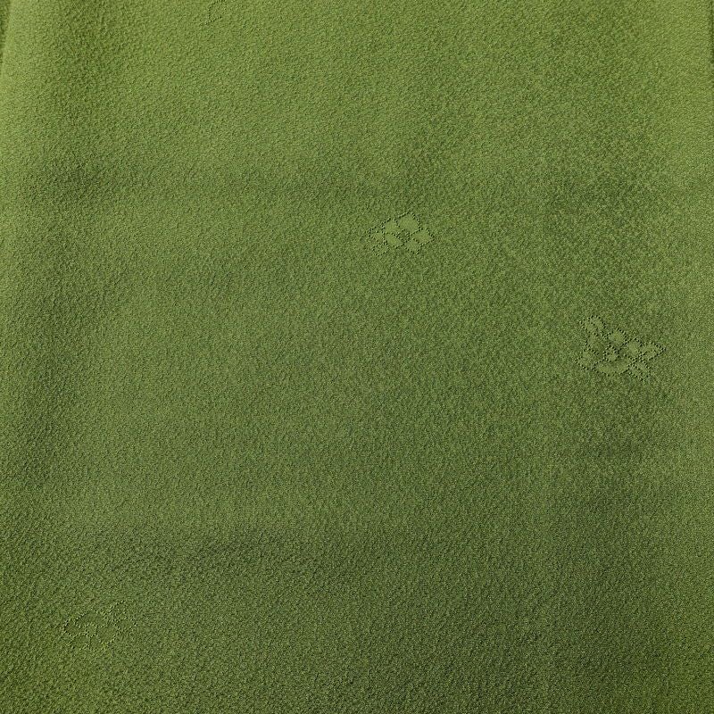 色無地 良品 草木染 一つ紋付き 正絹 花柄 袷仕立て 身丈171.5cm 裄丈71cm フォーマル 金彩 着物 緑・うぐいす色_画像6