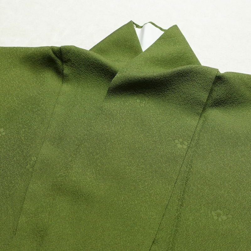 色無地 良品 草木染 一つ紋付き 正絹 花柄 袷仕立て 身丈171.5cm 裄丈71cm フォーマル 金彩 着物 緑・うぐいす色_画像17