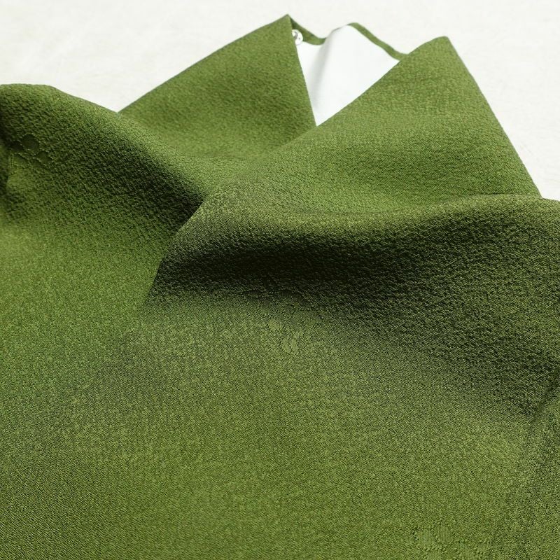 色無地 良品 草木染 一つ紋付き 正絹 花柄 袷仕立て 身丈171.5cm 裄丈71cm フォーマル 金彩 着物 緑・うぐいす色_画像18