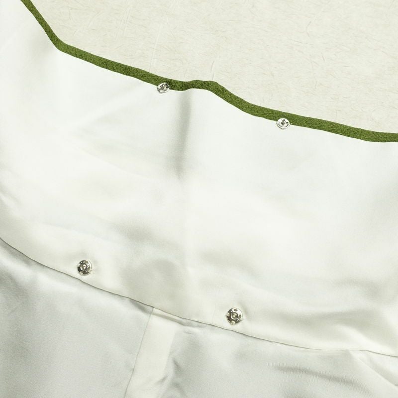 色無地 良品 草木染 一つ紋付き 正絹 花柄 袷仕立て 身丈171.5cm 裄丈71cm フォーマル 金彩 着物 緑・うぐいす色_画像20