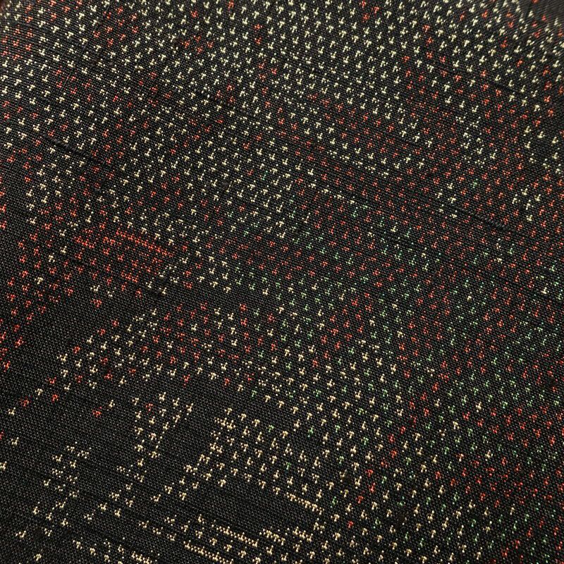 紬 美品 しつけ糸付き 正絹 木の葉・植物柄 袷仕立て 身丈158cm 裄丈66cm 着物 緑・うぐいす色_画像8