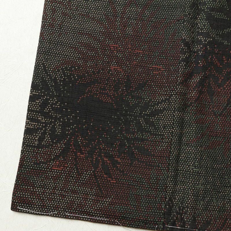 紬 美品 しつけ糸付き 正絹 木の葉・植物柄 袷仕立て 身丈158cm 裄丈66cm 着物 緑・うぐいす色_画像12